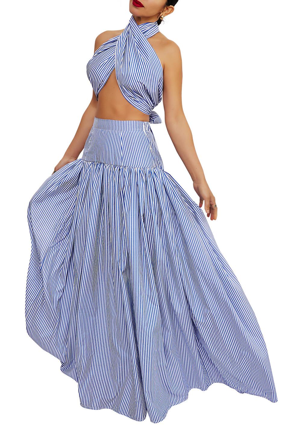 Blue Bar Skirt Set